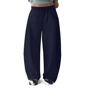 Custom <b>Black</b> <b>Women</b> Wide Leg Sweatpants Relaxed Balloon Fit Adjustable Drawstring Waist Casual Athleisure Lounge <b>Pant</b> Supplier - Product Image 1