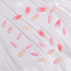 <span class=keywords><strong>Uñas</strong></span> Postizas 3D <span class=keywords><strong>Color</strong></span> <span class=keywords><strong>Rosa</strong></span>, Forma Almendrada, Punta Francesa Mediana, con Flores en Relieve, <span class=keywords><strong>Color</strong></span> Rubor, Reutilizables, con Adhesivos - Product Image 5
