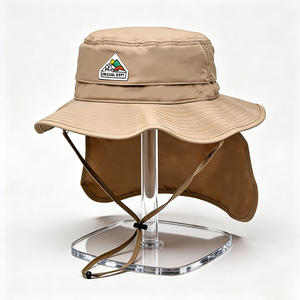 Chapeau Bob en Toile Kaki avec Logo Montagne, Large Bord, Protection UV, Style Safari, Anti-vent, Sangle de Menton Réglable - Product Image 4