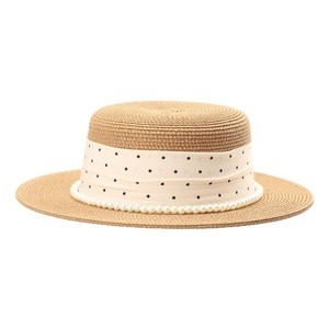 Sombrero de Paja para Mujer, Estilo Boater, con Cinta de Perlas Naturales, Protección Solar para la Playa, Ala Ancha, a la Moda - Product Image 4