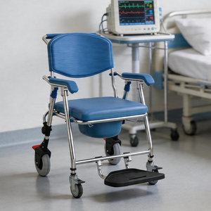 Chaise de transfert et de douche pliable portable en aluminium avec repose-pieds et siège de toilette pour <span class=keywords><strong>personnes</strong></span> <span class=keywords><strong>âgées</strong></span>, multifonction avec roues - Product Image 2