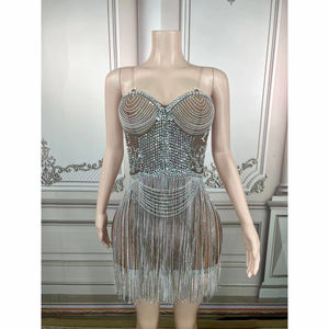 Undefined A6991 Luxury strass <span class=keywords><strong>Mini</strong></span> Party Dress <span class=keywords><strong>trasparente</strong></span> sottile strass strass abiti strass - Product Image 2