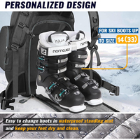 Sac à dos de voyage durable 65L et sac de bottes de ski imperméable en nylon 1680D pour casques de ski et skis