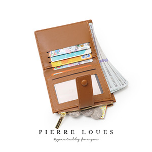 กระเป๋าสตางค์ผู้หญิง Pierre Loues สีน้ำตาล ช่องใส่บัตรหลายช่อง กระเป๋าใส่เหรียญแบบมีซิป ใช้ได้ทุกวัน - Product Image 2