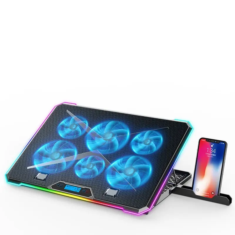 2022 Newest RGB Computer Riser Height Adjustable Foldable Tablet Cooling Pads Portable Ergonomic Metal Laptop Stand With Fan