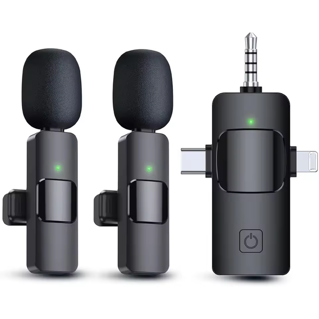 Trending New Lapel Mic Live Streaming Mini Microphones Music Studio Equipment 3 in 1 Clip Lavalier Portable Wireless Microphone