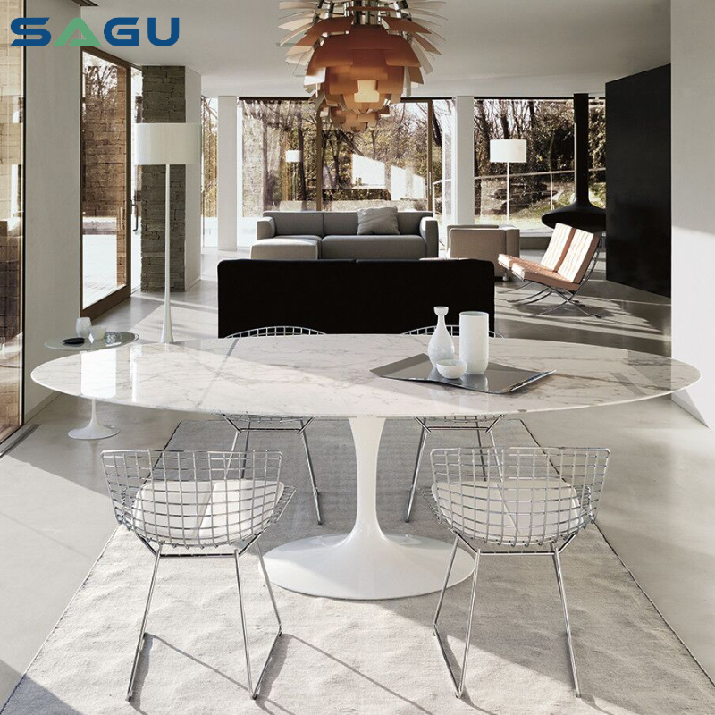 High end тюльпан овальной формы обеденный стол мебель класса люкс мраморный камень в верхней части современные обеденные столы со комплект
