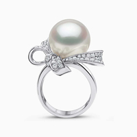 Bague de luxe pour femme en laiton avec nœud et grosse perle en zircon, style romantique, fêtes, anniversaires