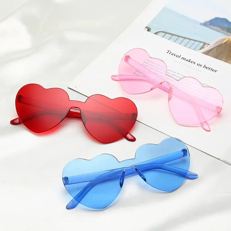 Cheap Price Custom Logo Plastic Candy Color Heart Shape Kid Lady Women Fashion Party Sunglasses