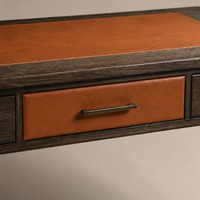 Bureau d'écriture exécutif en bois avec incrustation en cuir et 3 tiroirs, bureau d'ordinateur moderne et minimaliste pour bureau à domicile, étude, 48x24x30