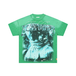 T-shirt à manches courtes en pur coton, effet vieilli, avec impression directe à l'encre blanche et broderie de pierres précieuses, <span class=keywords><strong>série</strong></span> Los Angeles Street - Product Image 6