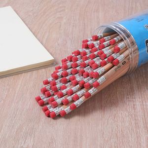 Crayon HB rond affûté pour l'école et le bureau, 50 pièces en baril, pour croquis et dessin, avec gomme - Product Image 2