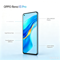 Smartphone OPPO Reno13 Pro CPH2697 5G 12 Go + 512 Go, processeur Dimensity 8350 4 nm, charge rapide 80 W, téléphone portable IP69