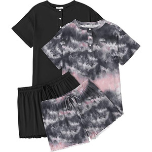 <span class=keywords><strong>Pigiama</strong></span> con stampa a sublimazione di alta qualità con stampa <span class=keywords><strong>pigiama</strong></span> con stampa Allover 2 Pack per donna Set Top a maniche corte con Shorts - Product Image 1