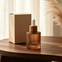Flacon compte-gouttes de luxe en verre ambré dépoli 30 ml (1 oz) avec fond épais, pour sérum cosmétique, avec col doré et logo personnalisé