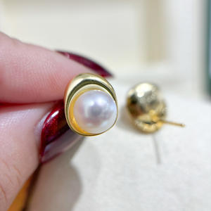 อุปกรณ์ทำเครื่องประดับเงินแท้ S925 สำหรับต่างหูประดับมุก DIY พร้อมลูกปัดทรงกลมขนาด 9-13 มม. 22159 ถาดเปล่าสำหรับต่างหู - Product Image 2