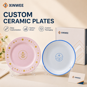 Assiettes plates en <span class=keywords><strong>céramique</strong></span> personnalisées avec logo de marque, style campagnard européen, compatibles four et lave-vaisselle, <span class=keywords><strong>émail</strong></span> coloré écologique pour la maison - Product Image 1