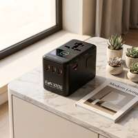 Adaptateur de voyage universel WFYEAR avec rallonge, 3 ports Type-C + 1 port USB, 100W PD, Nitrure de Gallium, Charge rapide tout-en-un multi-prises