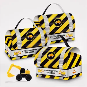 Construction Party Goodie Favor Box Camion Bonbons Traiter Sacs Coffrets Cadeaux Avec Poignées Pour La Construction Thème Fête Fournitures Décor