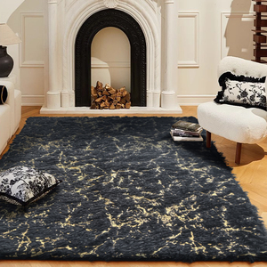 Alfombra y alfombra con estampado de mármol con estampado dorado, Alfombra de terciopelo PV de mármol negro y dorado, alfombrilla decorativa para suelo - Product Image 5