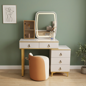 Modern <b>Makeup</b> Vanity Table with Lighted Oval <b>Mirror</b> and Storage Drawers for Bedroom Furniture - Product Image 3