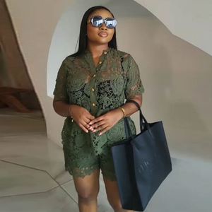 Conjunto de 2 Piezas para Mujer, Verano 2025, Cuello Alto, Top y Shorts de Cintura Alta con Encaje, Ropa Americana al por Mayor - Product Image 1