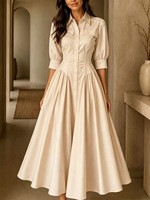 Robe élégante unie à poches, taille haute, boutonnée, pour femmes européennes et américaines, collection 2026