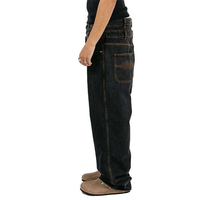 Jeans baggy sur mesure en denim noir épais, style Y2K streetwear, double taille, mode rétro hip-hop pour hommes