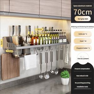 Double Aluminum Wall Mounted <b>Kitchen</b> Storage Rack No Puncture Waterproof Organizer <b>for</b> Spices Knives Tools Dedicated - Product Image 6