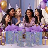 Sac cadeau élégant réutilisable violet avec poignée, ruban, cartes de vœux, emballage de luxe multifonctionnel pour cadeaux, sac de shopping