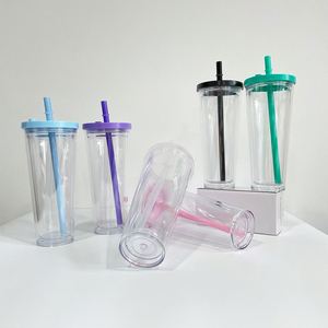 Custom LogoBulk 24 Oz Reusable Boba Double Wall Clear Insulated Bubble Tea <b>Cup</b> <b>Plastic</b> Acrylic Snow Globe Tumbler With Straw - Product Image 3