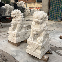 BLVE extérieur jardin décoratif pierre naturelle Lion Statue grandeur nature chinois Foo chien Sculpture