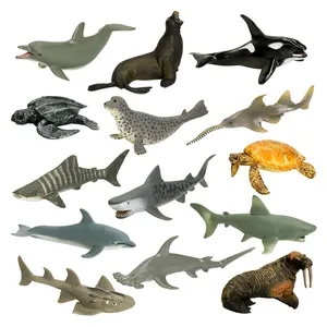 高仿真水生聚氯乙烯固体深海鲨鱼龟海豚模型塑料海洋动物玩具套装