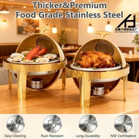Matériel hôtelier et équipement de restauration en acier inoxydable : Ensemble chauffe-plats rond doré 6L avec couvercle roulant pour buffet et réceptions
