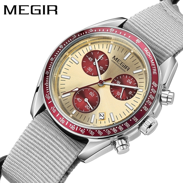 MEGIR 2247G Luxury Nylon Strap Mens Sports Wristwatch Fashion Calendar Waterproof Chronograph Watch