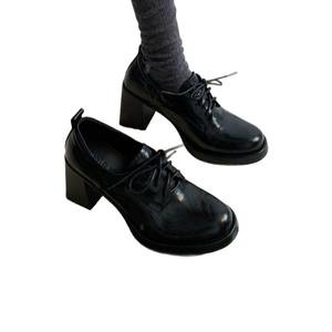 2025 New Women's Black British Style Chunky Heel Leather <b>Shoes</b> Ultra <b>Soft</b> Sheepskin Casual <b>Shoes</b> All-match with Skirts - Product Image 5