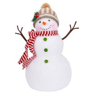 Cozy Striped Hat Bonhomme De Neige Snowman Figures with Buttons for Winter Hearth Decor Vintage - Product Image 1