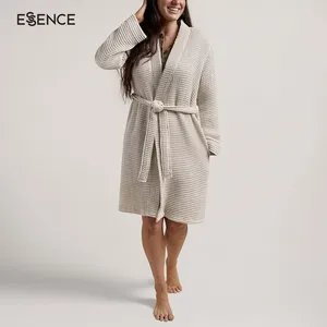 Benutzer definierte Luxus Bade mäntel Waffel Strick Gürtel Lounge Robe für Damen Frauen Home Night Wear