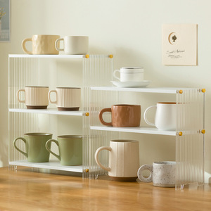 Transparent Multi Layer <b>Shelf</b> With Partitions For Cup Storage <b>Desktop</b> Organizer Standing Type 60 Capacity Stripe Pattern - Product Image 1