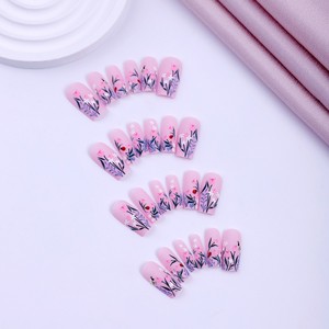 24 <span class=keywords><strong>faux</strong></span> <span class=keywords><strong>ongles</strong></span> carrés mats roses à presser, motifs floraux, abeilles et coccinelles, réutilisables, en vrac pour femmes, manucure quotidienne - Product Image 5