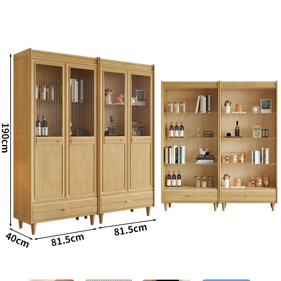 [Natural Wood Color] Solid Wood Four-Door Bookshelf