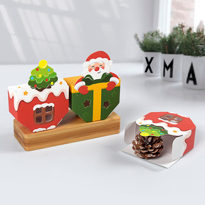 Boîte cadeau de Noël pour bonbons, mignonne, pliable, avec fenêtre, pour biscuits et chocolats, en forme de <span class=keywords><strong>maison</strong></span> du Père Noël, 10 pièces/paquet - Product Image 3