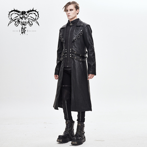 CT147 Devil fashion simmetrico punk rock nero zipper up cappotto lungo da uomo in pelle - Product Image 2