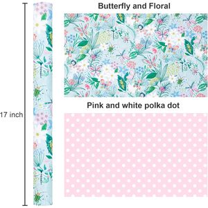 Butterfly Floral <b>Wrapping</b> <b>Paper</b> Roll 47.23 Sq Ft Double Side Art <b>Paper</b> For Baby Shower Birthday Wedding - Product Image 5