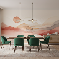 Papier peint mural abstrait imperméable beige pastel avec paysages de montagnes en aquarelle, installation facile en DIY, pour la décoration murale de la maison