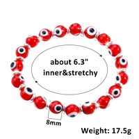 Bracelet en perles de verre œil du diable de style ethnique 8 mm, cordon élastique, bracelet coloré en perles œil du diable