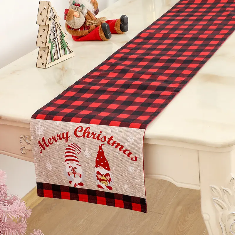 La nueva bandera a cuadros de mesa negra y roja caliente decoración de Navidad enano sin rostro viejo mantel de mesa servilleta nórdica mantel