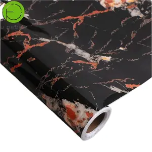 UDK Premium Black Glossy Marble Design Wallpaper Peel and Stick Granite Removable Self Adhesive Wallpaper for Kitchen Cabinets