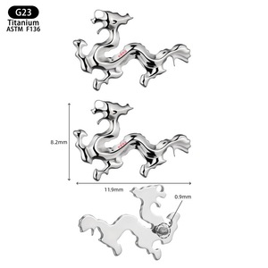 Boucles d'oreilles Dragon Chinois en Titane G23 11,9 mm F136, clous de cartilage à filetage interne, bijoux de piercing tendance - Product Image 1