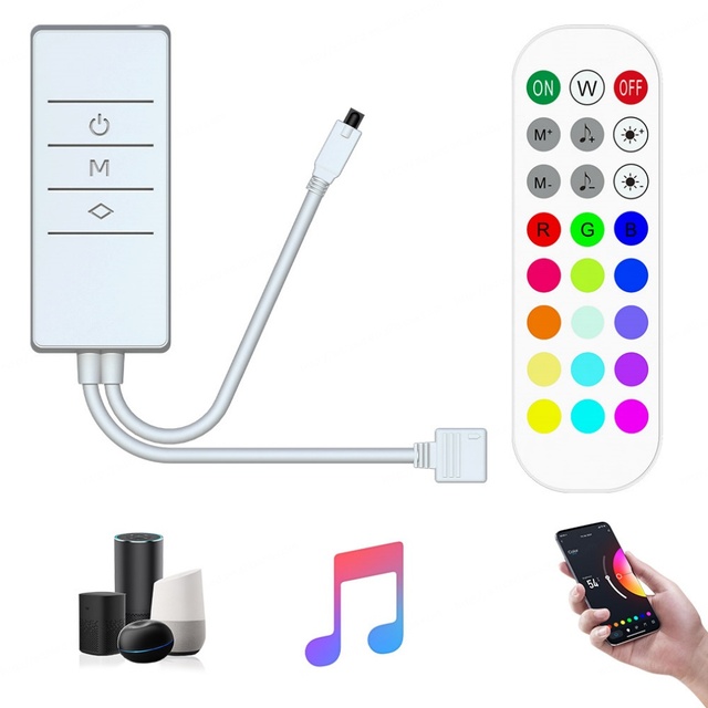 WiFi LED Light Controller Smart Home 24-Key Alexa 5-24V 216W 6A 3-Channel RGB/RBGW Strips Tuya SmartLife App 30m Range 3-Year